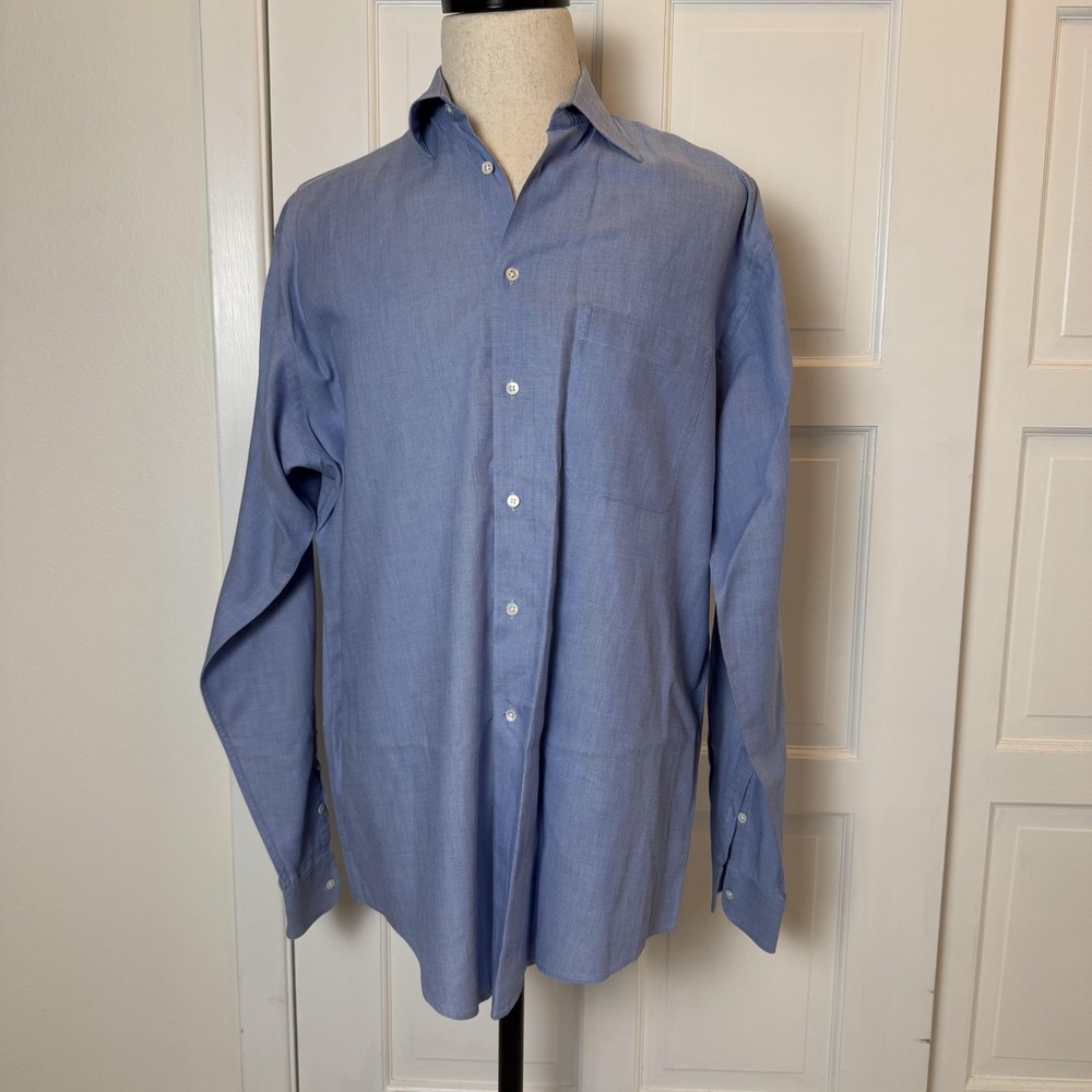 Giorgio Armani Shirt Mens 16 36‎ Blue Dress Button Down Long Sleeve Classic
